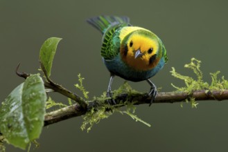 Multicolored Tanager (Chlorochrysa nitidissima) perched on a branch in Colombia, South America