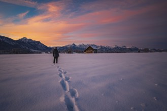 Winter landscape in the Allgäu near Halblech at sunrise