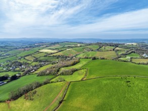 Farms and Fields over Torquay from a drone, Devon, England, United Kingdom, Europe