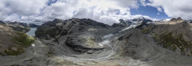 Aerial view, Alpine panorama, mountain landscape with glacier Glacier de Cheilon and summit Mont