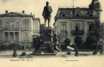 Historical postcard, picture postcard, Bismarck monument, Wiesbaden, Hesse, Germany, digitally