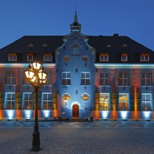 Kevelaer in the light, light installation Priseterhaus in the evening, Kevelaer, Lower Rhine, North