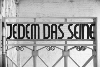 Tor tor to the beech forest concentration camp with the slogan Jedem das Seine on the entrance