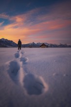 Winter landscape in the Allgäu near Halblech at sunrise