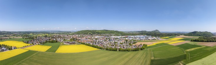 Aerial view, panorama, view of the municipality of Gottmadingen in Hegau, on the right on the