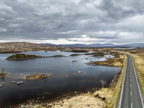 Rannoch Moor from a drone over Loch Ba and Loch of the Armpit, A82 Highland Way, Argyll and Bute,