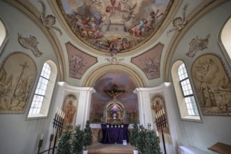 Chapel near the parish church of the Assumption of the Virgin Mary with a miniature replica of a