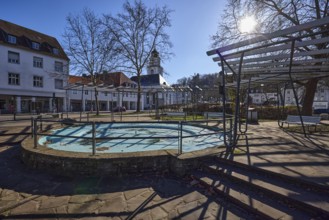 Stem plant, fountain, park, stainless steel railing, natural stone staircase, residential and