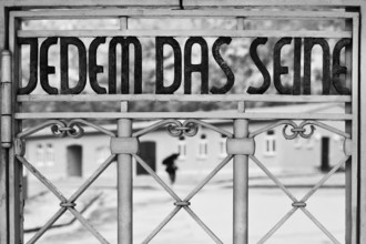 Tor tor to the beech forest concentration camp with the slogan Jedem das Seine on the entrance
