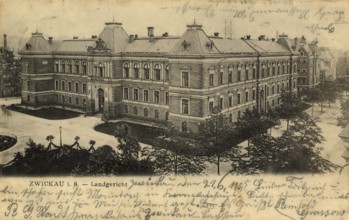 Historical postcard, picture postcard, district court in Zwickau, Saxony, Germany, digitally
