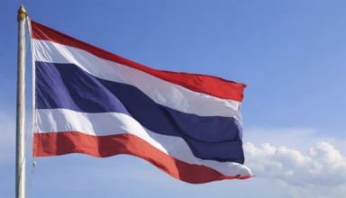 Flags, the national flag of Thailand flutters in the wind
