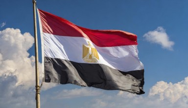 Flags, the national flag of Egypt flutters in the wind
