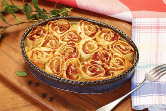 Swabian cuisine, Swabian doughnuts in a casserole dish, Swabian pasta sack, stuffed pasta pancakes