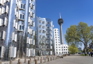 Neuer Zollhof, Gehry buildings, by the architect Frank O. Gehry. Media Harbour, Rhine Tower,