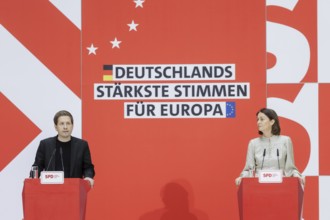 Kevin Kuehnert, SPD Secretary-General, and Katarina Barley, SPD lead candidate for the 2024