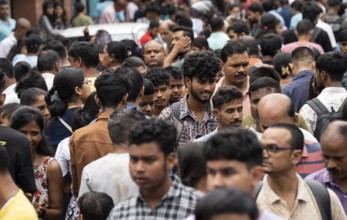 Crowd of people to shop at a street market ahead of Durga Puja festival on October 7, 2024 in