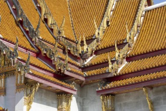 Roof decoration at the Uposatha Hall, Ubosot, the roof is staggered in three tiers and covered with