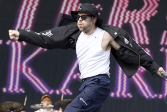 Adenau, Germany, 7 June 2024: Enter Shikari (Roughton Rou Reynolds, singer) play at Rock am Ring.