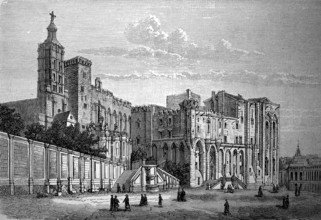 The Palace of the Popes in Avignon, France, in 1883, Historical, digital reproduction of an