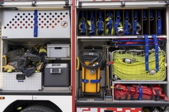 Fire engine, HLF, rescue fire fighting vehicle, fire engine with additional equipment for technical
