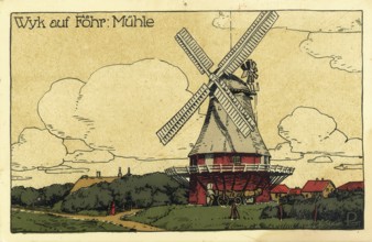 Historical postcard, picture postcard, mill in Wyk auf Föhr, North Frisia, Schleswig-Holstein,