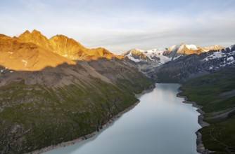 Picturesque mountain landscape at the summit Mont de la Blana at sunset, view of blue mountain