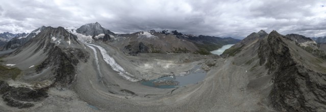 Aerial view, Alpine panorama, mountain landscape with glacier Glacier de Cheilon and summit Mont