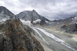 Mountain landscape with glacier Glacier de Cheilon and summit Mont Blanc de Cheilon, Valais,