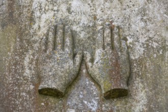 Symbol of hands on a Jewish gravestone, meaning: Lord bless and keep you, Israeli cemetery,