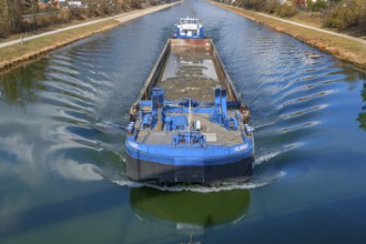 Cargo ship on the Main-Danube Canal, Möhrendorf, Bavaria, Germany, Europe