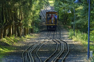 Historic funicular railway, rack and pinion funicular railway with water load on tracks,