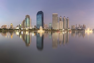 Benjakitti Park, eastern water zone with water fountain, a municipal park in the Khlong Toei