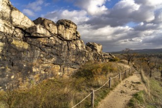 Hiking trail at the Devil's Wall rock formation in the Harz district near Thale and Weddersleben,