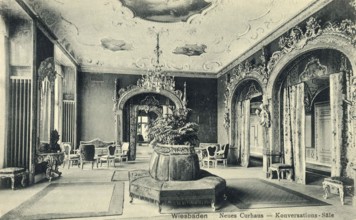 Historical postcard, picture postcard, spa hotel in Wiesbaden, Hesse, Germany, digitally enhanced