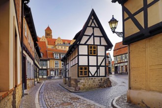 Half-timbered houses in Finkenherd with Schlossberg, alley in the old town centre of the World