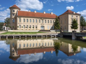 Rheinsberg Castle, reflection in Lake Lake Grienerick, Rheinsberg, Brandenburg, Germany, Europe