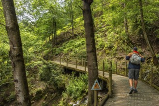 A male hiker on a mountain trail in the Borce commune of the French Pyrenees