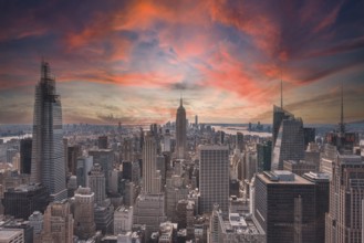 New York, United States, January 5, 2020: Sunset in Top of the Rock in New York, beautiful view of