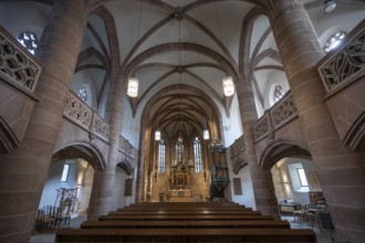 Interior with altar of the Church of St Nicholas and St Ulrich, nave built around 1400, Kirchenberg