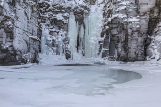 Gorge, canyon, river, waterfall, icy, ice, snow, winter, Abisko Canyon, Abisko National Park,