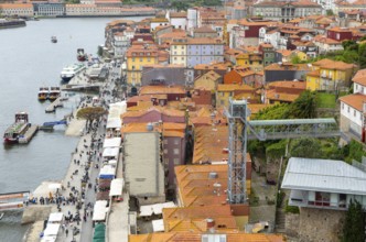 River Douro and rooftops of historic buildings in Ribeira area, city of Porto, Portugal, Europe