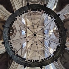 Interior view with view through the Gothic chandelier, Cathedral of St Stephen and St Sixtus,