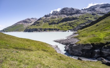 Blue mountain lake, Lac des Dix reservoir, Valais Alps, Valais, Switzerland, Europe