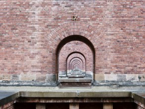 Detail of the Göltzschtal Bridge, view through the bridge arches, largest brick bridge in the