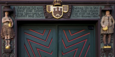 Door detail at the town hall, Wernigerode, Harz, Saxony-Anhalt, Germany, Europe