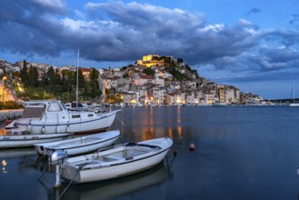 City view of Sibenik at dusk, Croatia, Europe