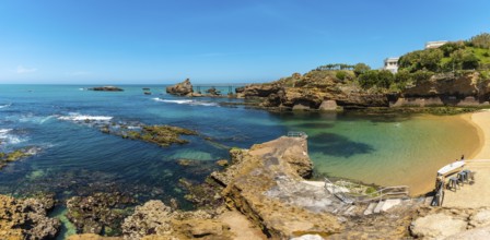 Coast of Plage du Port Vieux on a summer afternoon. Municipality of Biarritz, department of the
