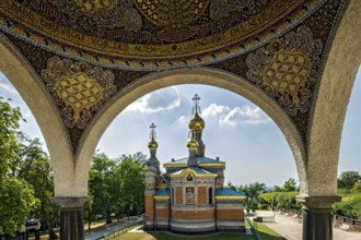 Russian Chapel of St Mary Magdalene by Leonti Nikolayevich Benois, mosaic in the canopy on the
