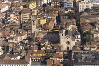 Trento Cathedral, Palazzo Pretorio and the historic city centre seen from above, Trento, Trentino,