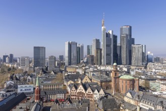 The view from St. Bartholomew's Cathedral takes in Frankfurt city centre and the banking skyline,